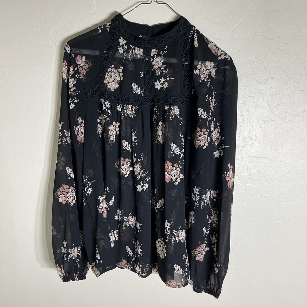 Lucky Brand Floral Black Blouse